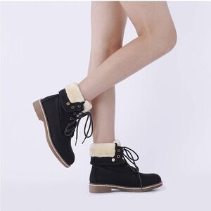 Dream Pairs Women’s Fur Lined Lace Up Combat Ankle Boots Black Size 9